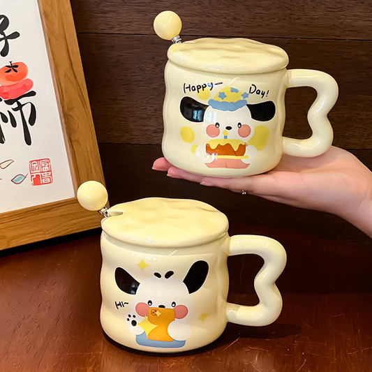 Cute Puppy Mug with Lid and Spoon