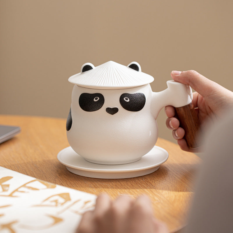 Panda Mug with Infuser,Lid and Coaster