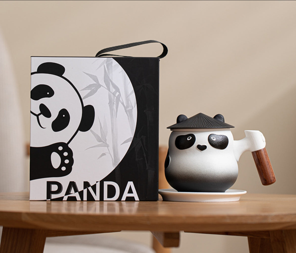 Panda Mug with Infuser,Lid and Coaster