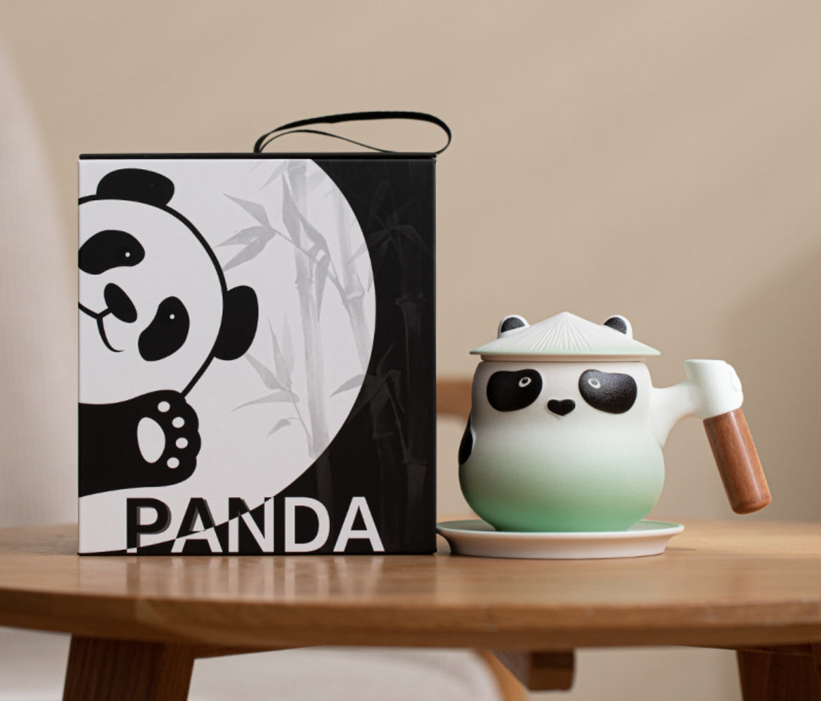 Panda Mug with Infuser,Lid and Coaster