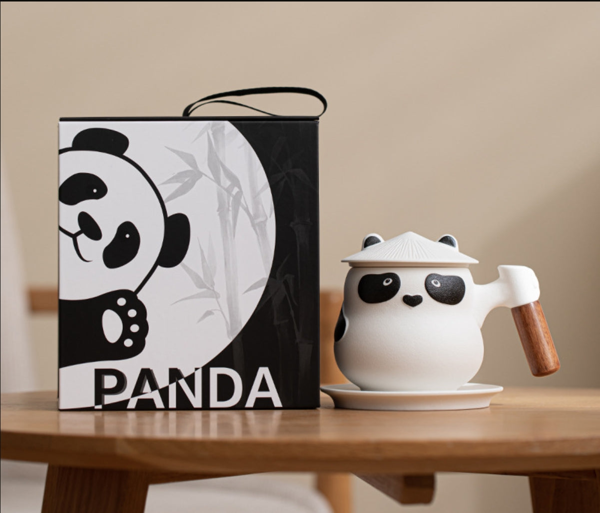 Panda Mug with Infuser,Lid and Coaster