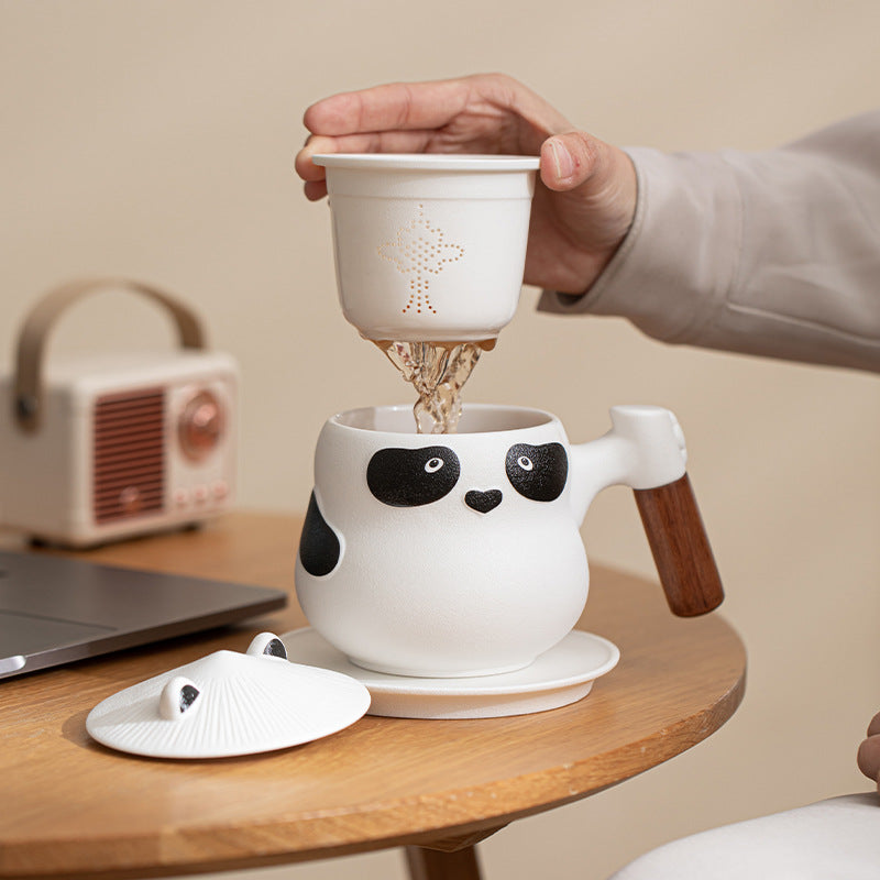 Panda Mug with Infuser,Lid and Coaster