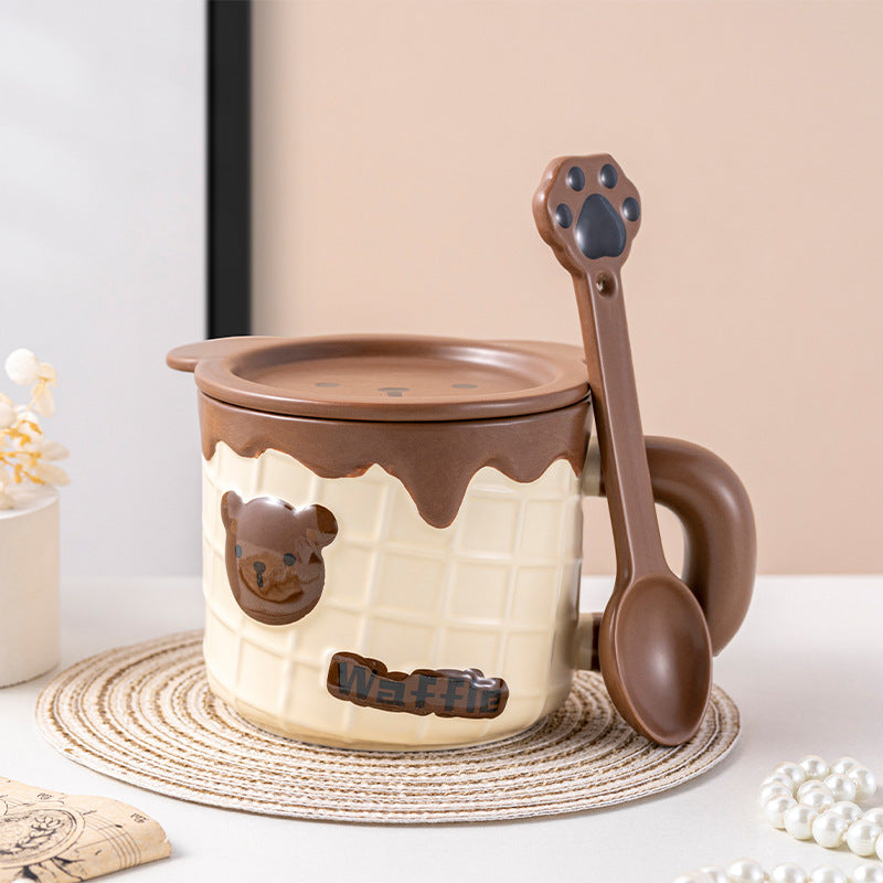 Waffle Mug with Lid and Spoon