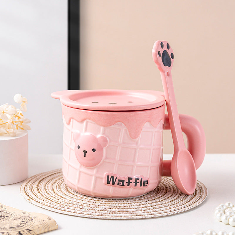 Waffle Mug with Lid and Spoon